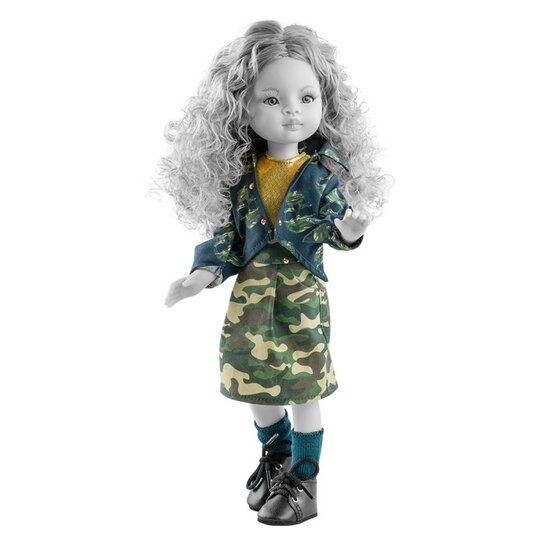Kledingset camouflage jurk en jack voor Paola Reina pop 32cm