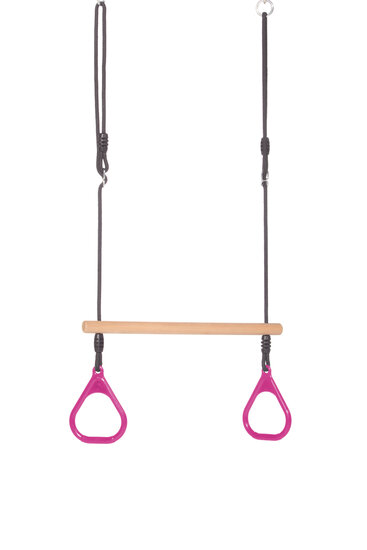 Houten ringtrapeze met kunststof ringen pink / roze