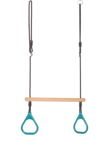 Houten ringtrapeze met kunststof ringen - Turquoise