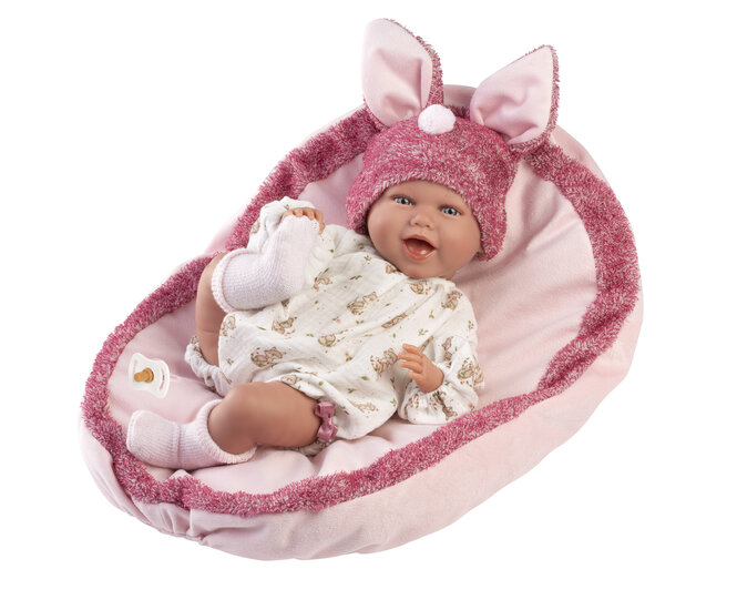 Llorens babypop Mimi 42 cm met fuchsia konijnentas en romper