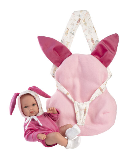 Llorens babypop 35cm met konijnendraagzak roze BIMBA