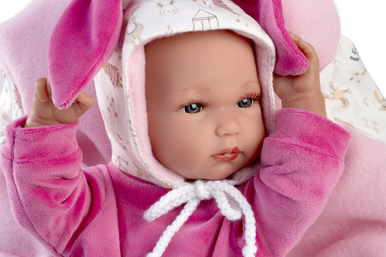 Llorens babypop 35cm met konijnendraagzak roze BIMBA