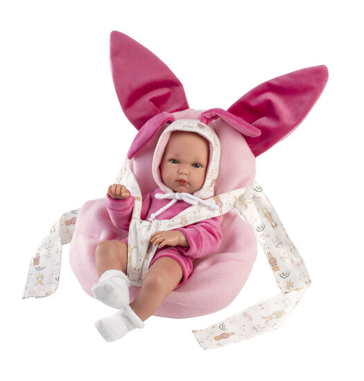Llorens babypop 35cm met konijnendraagzak roze BIMBA