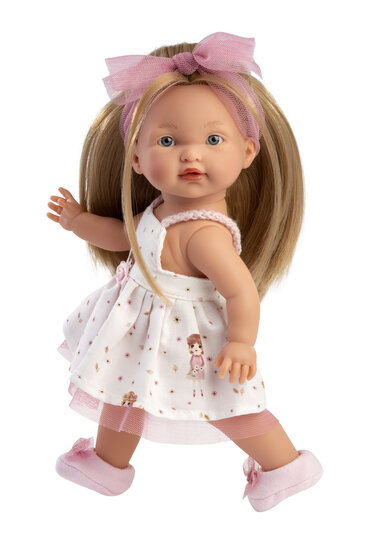 Llorens babypop Valeria 28 cm met lang haar en roze jurk
