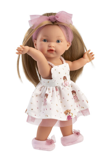 Llorens babypop Valeria 28 cm met lang haar en roze jurk