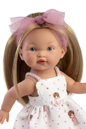 Llorens babypop Valeria 28 cm met lang haar en roze jurk