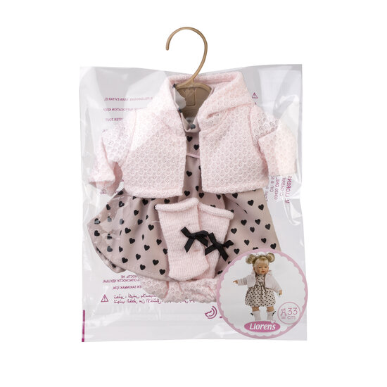 Kledingset Llorens 33cm beige jurkje met roze vestje