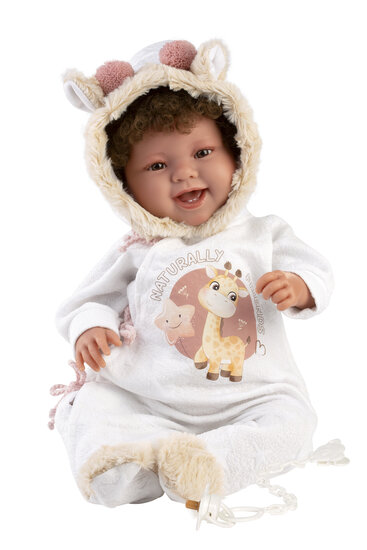 Babypop 44cm met geluid Llorens Tala, wit giraffe pakje