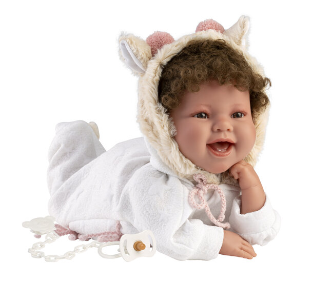 Babypop 44cm met geluid Llorens Tala, wit giraffe pakje