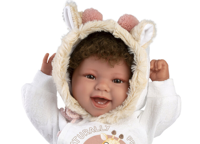 Babypop 44cm met geluid Llorens Tala, wit giraffe pakje
