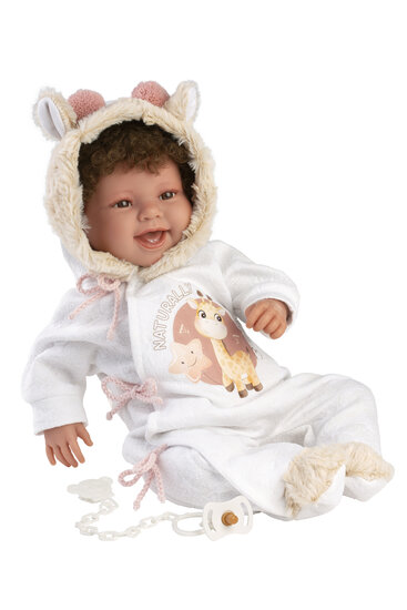 Babypop 44cm met geluid Llorens Tala, wit giraffe pakje