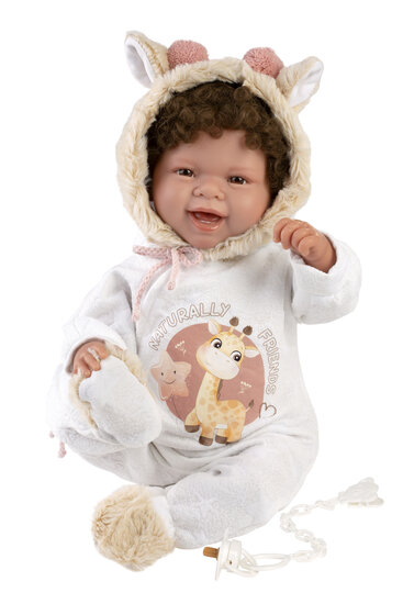 Babypop 44cm met geluid Llorens Tala, wit giraffe pakje