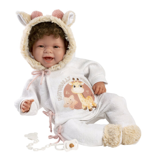 Babypop 44cm met geluid Llorens Tala, wit giraffe pakje