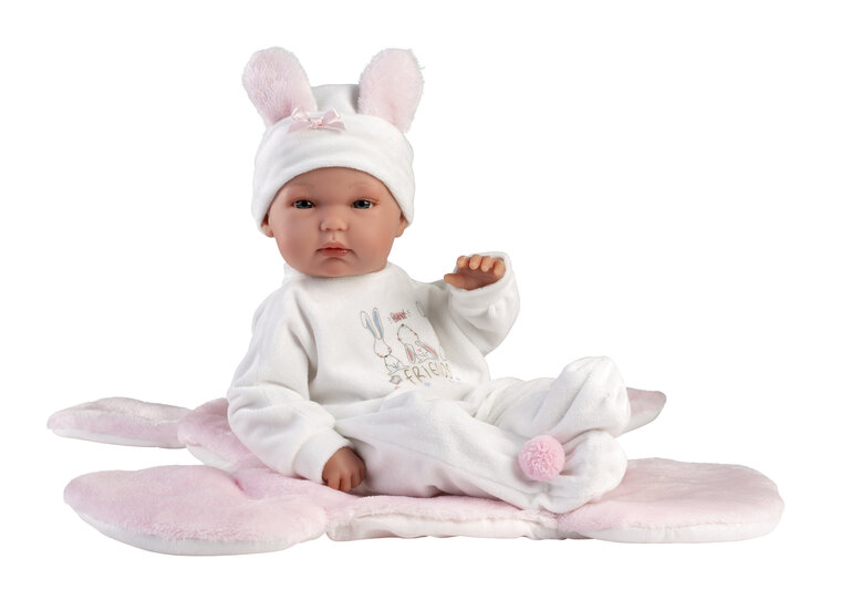 Babypop 35cm met beweegbare ledematen, konijnenkussen en outfit