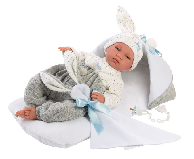 Llorens Tino babypop 44 cm met huil-functie, bed en accessoires