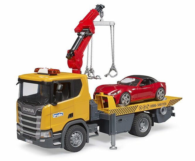 Bruder Scania Super 560R sleepwagen met roadster en licht en geluid