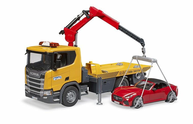 Bruder Scania Super 560R sleepwagen met roadster en licht en geluid
