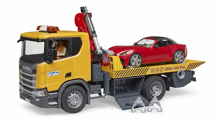 Bruder Scania Super 560R sleepwagen met roadster en licht en geluid