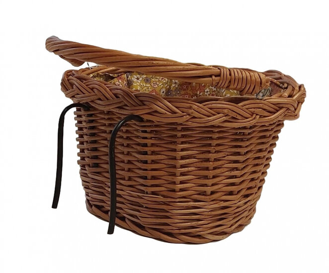 Rieten poppenfietsmand met hengsel Little Flowers (25x13 cm)