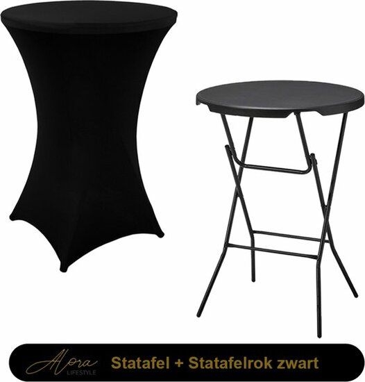 Statafel Set 6x - Zwart 80x110 cm - Met Statafelrokken