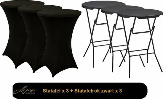 Statafel Verhuur Set 3x - Zwart 80x110 cm - Met Statafelrokken