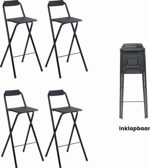 Statafel Met 4 Barkrukken - Inklapbaar Zwart - Cocktailtafel Set