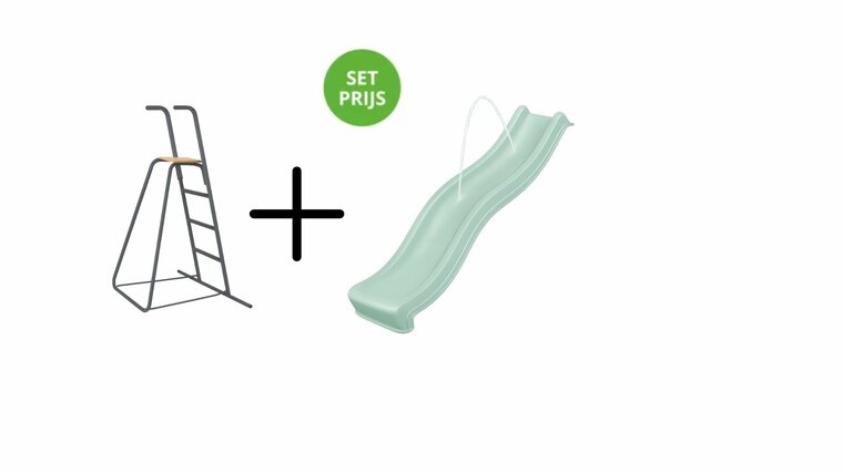 Complete glijbaanset 2.2m met losse trap en wateraansluiting Pastel groen