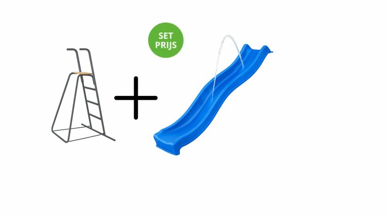 Complete glijbaanset 2.2m met losse trap en wateraansluiting Blauw