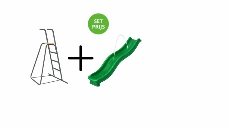 Complete glijbaanset 2.2m met losse trap en wateraansluiting donker groen