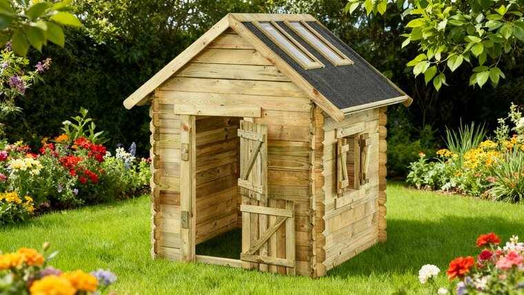 Houten speelhuisje 150x124x160 cm met ramen en dak - SwingKing Louise