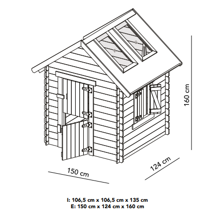 Houten speelhuisje 150x124x160 cm met ramen en dak - SwingKing Louise