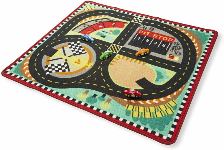 Rond de speedway race track speelkleed met 4 raceauto&rsquo;s 99 x 91 cm
