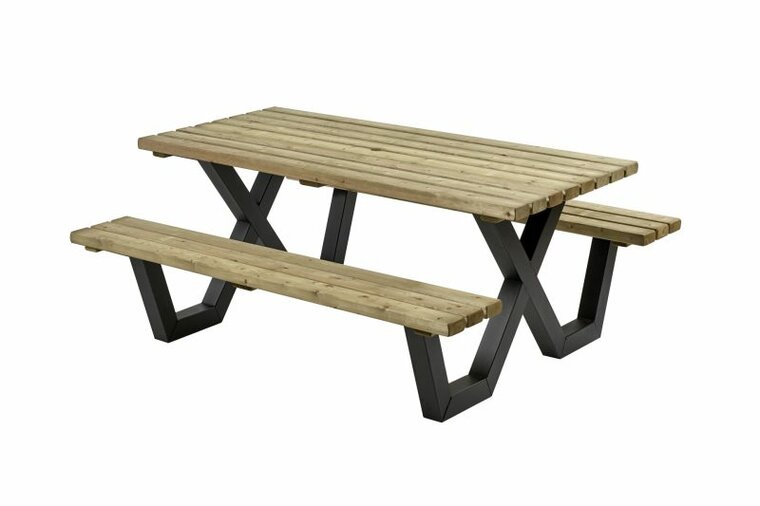 Picknicktafel ge&iuml;mpregneerd, metalen frame, 180x160cm