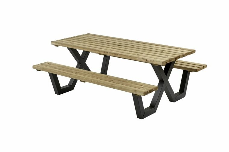 Picknicktafel ge&iuml;mpregneerd, metalen frame, 200x160cm
