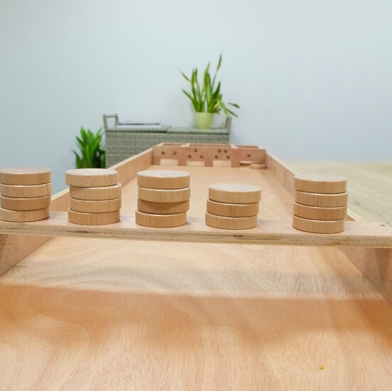 Sjoelbak Wedstrijd gelakt &ndash; 200 x 40 cm &ndash; Met 30 sjoelschijven &ndash; Holgedraaid - Wedstrijdformaat