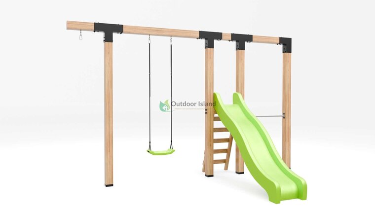 Houten schommel Douglas| Waldo 400 cm - Antraciet duikelstang + glijbaan 