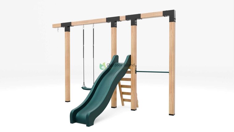 Houten schommel Douglas| Waldo 400 cm - Antraciet duikelstang + glijbaan 