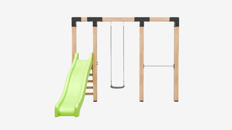 Houten schommel Douglas| Dommel 300 cm - Donkergroene duikelstang + donkergroene glijbaan