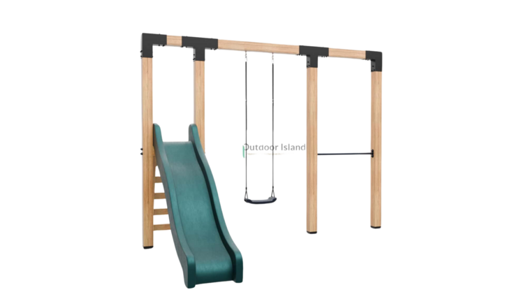 Houten schommel Douglas| Dommel 300 cm - RVS duikelstang + Donkergroen glijbaan 