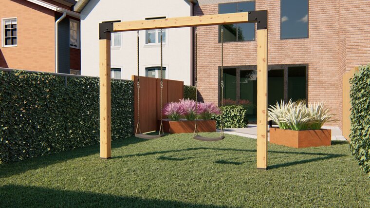 Premium houten douglas schommel - Gijs open pakket kan iets vies