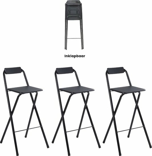 Alora Barkrukken Set 3x - Inklapbaar Met Rugleuning - Zwart