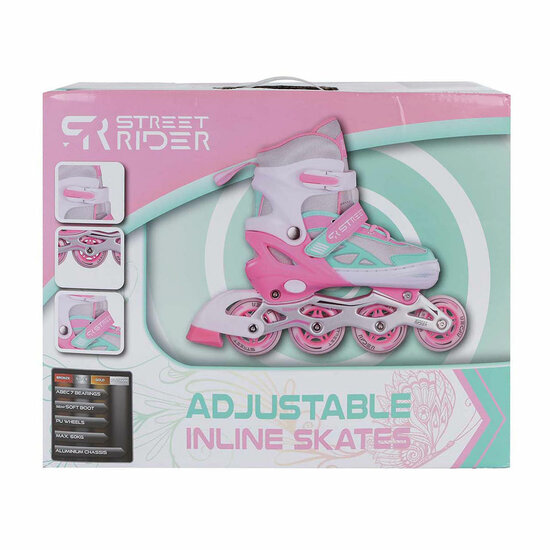 Street Rider Inline Skeelers Roze/Groen Verstelbaar, Maat 37-40