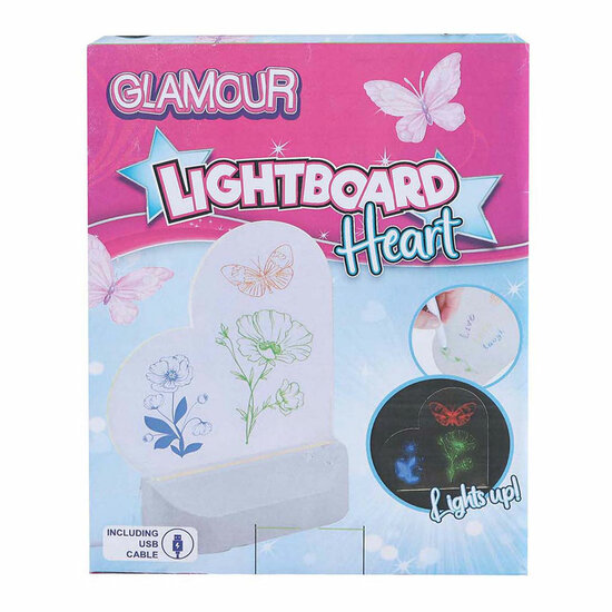 Glamour Lichtbord Hart met USB-aansluiting en 7 Stiften, 16cm