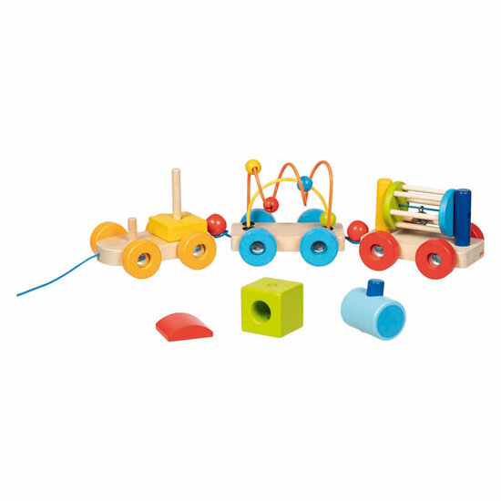 Goki Houten Trein Rio met Blokken, Kralenlabyrint, Rammelaar
