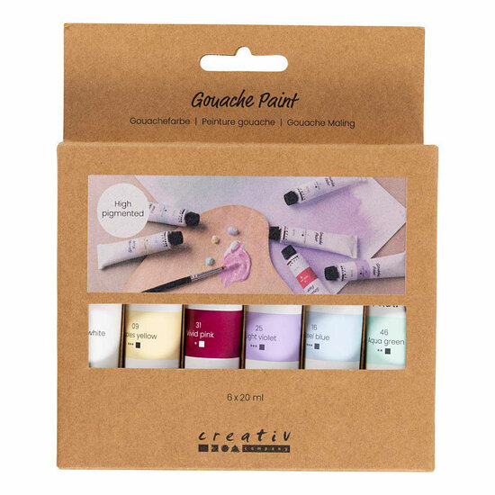 Gouacheverf Pastelkleuren - 6x20ml.