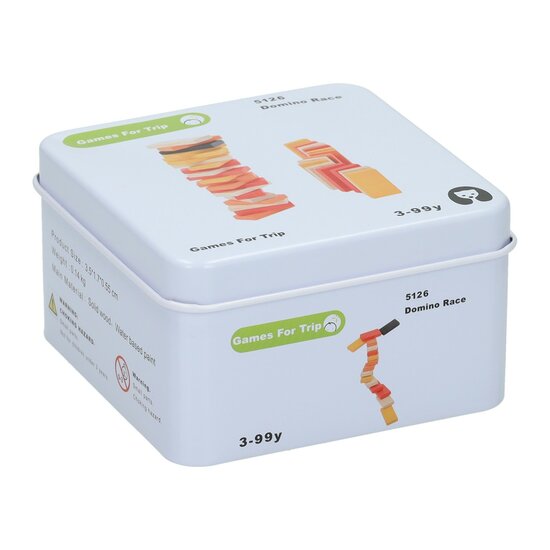 Houten Spelletje in Blikje - Domino Race
