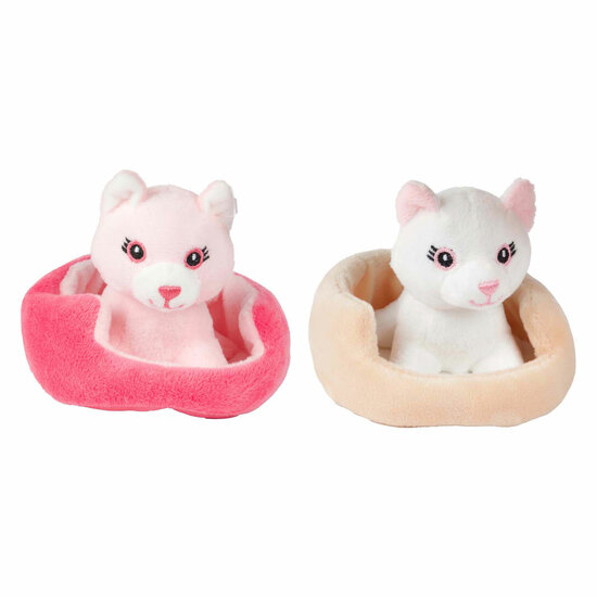 Knuffel Pluche Kat in Mand - 11cm