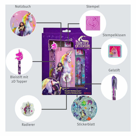 Unicorn Academy Creatieve Set met Notitieboek, 8dlg