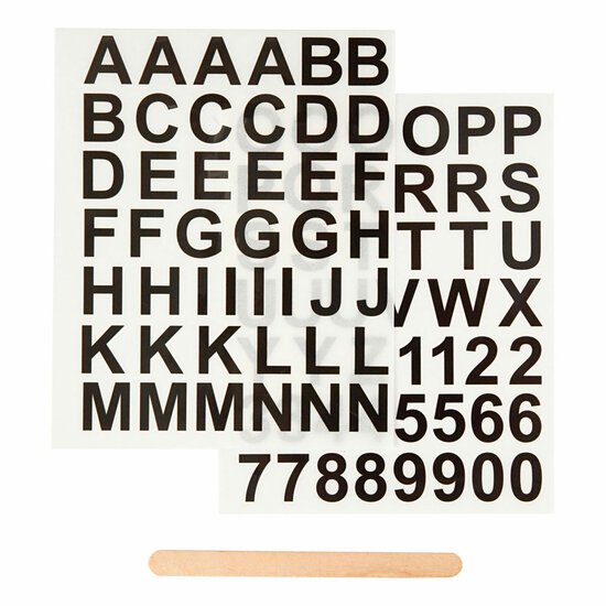 Rub-On Stickers Letters en Cijfers Zwart, 2 Vellen