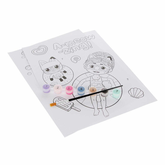 Gabby's Poppenhuis - Schilderen op Nummer - incl. 7 Kleuren Verf en Penseel